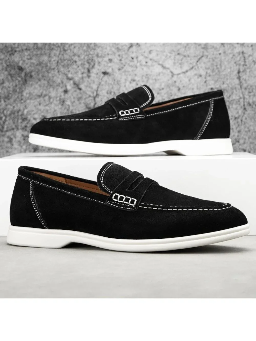🆕Men's Black Leather Loafers Slip-On Moccasins Suede Dress Shoes Lightweight